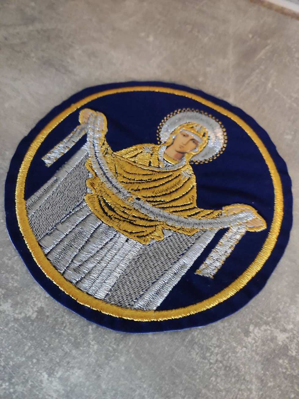 Thumbnail: Liturgical embroidered vestment applique Virgin Orans- Round icon patch- Machine