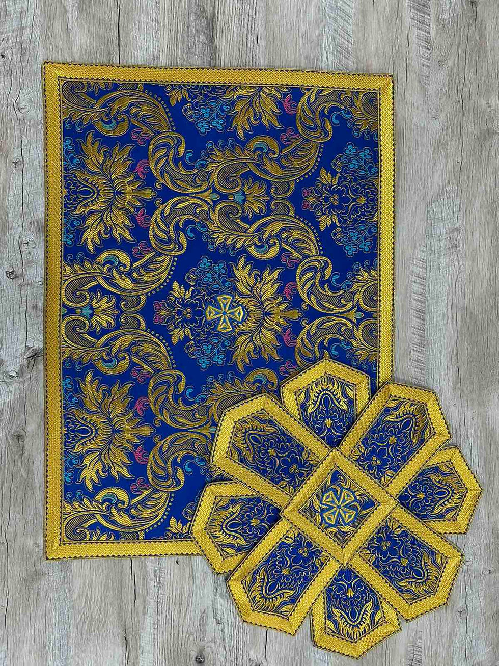 Thumbnail: Greek style priest vestment - Phelon made of blue floral pattern brocade