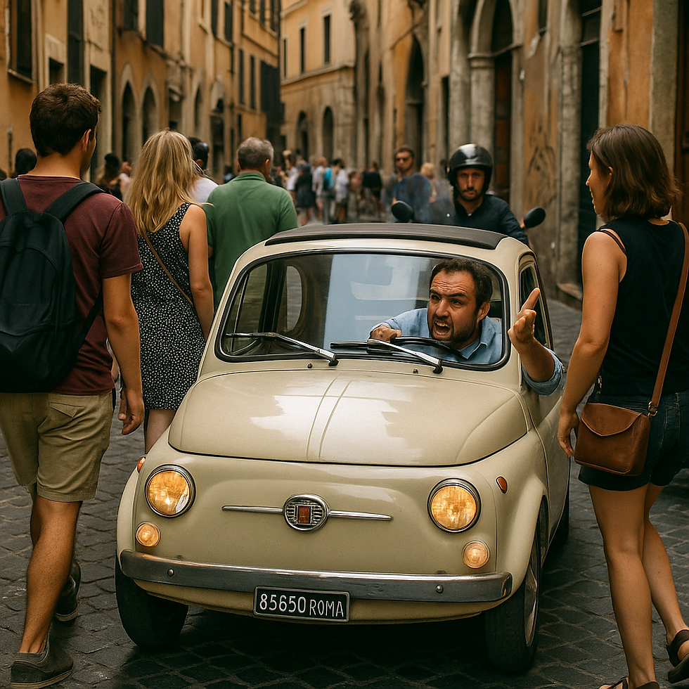 Fiat running tourists over in an alley