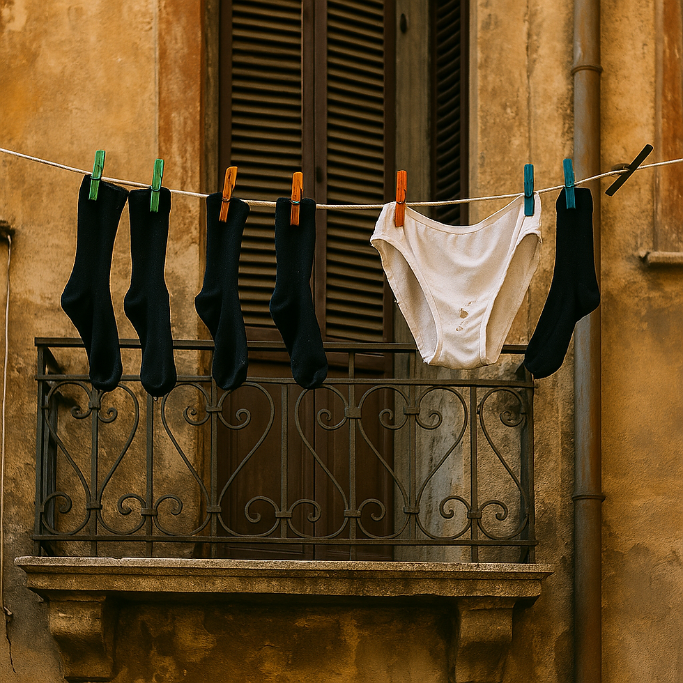 Socks and underwear hanging on a line