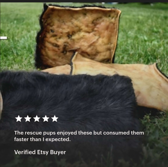 Customer review of hairy beef bark chew with text visible