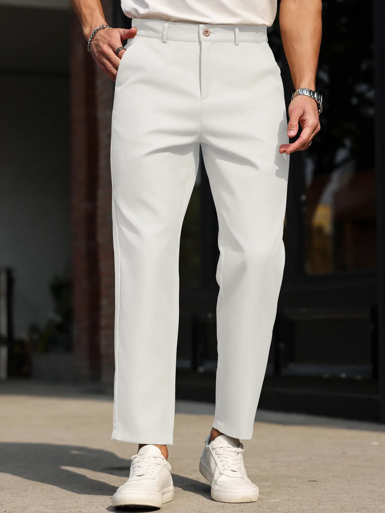 Men's Slim Fit Straight Leg Multicolor Solid Color Casual Pants