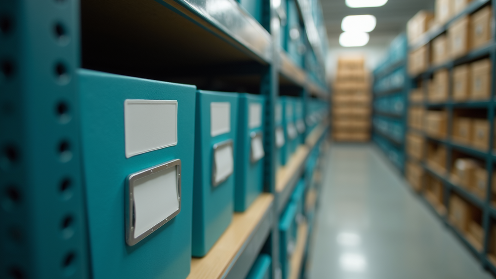 Close-up view of organized data storage bins