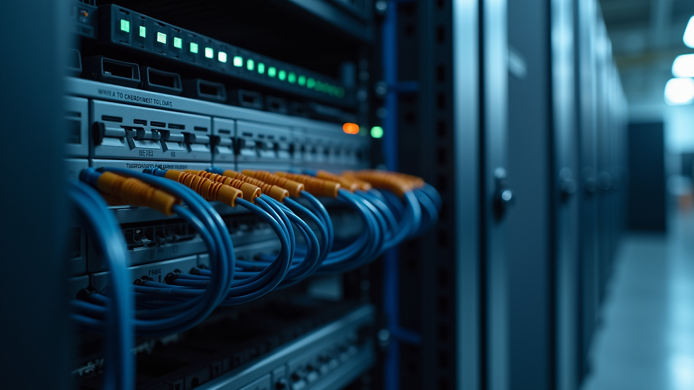 Close-up view of server cables in a data center