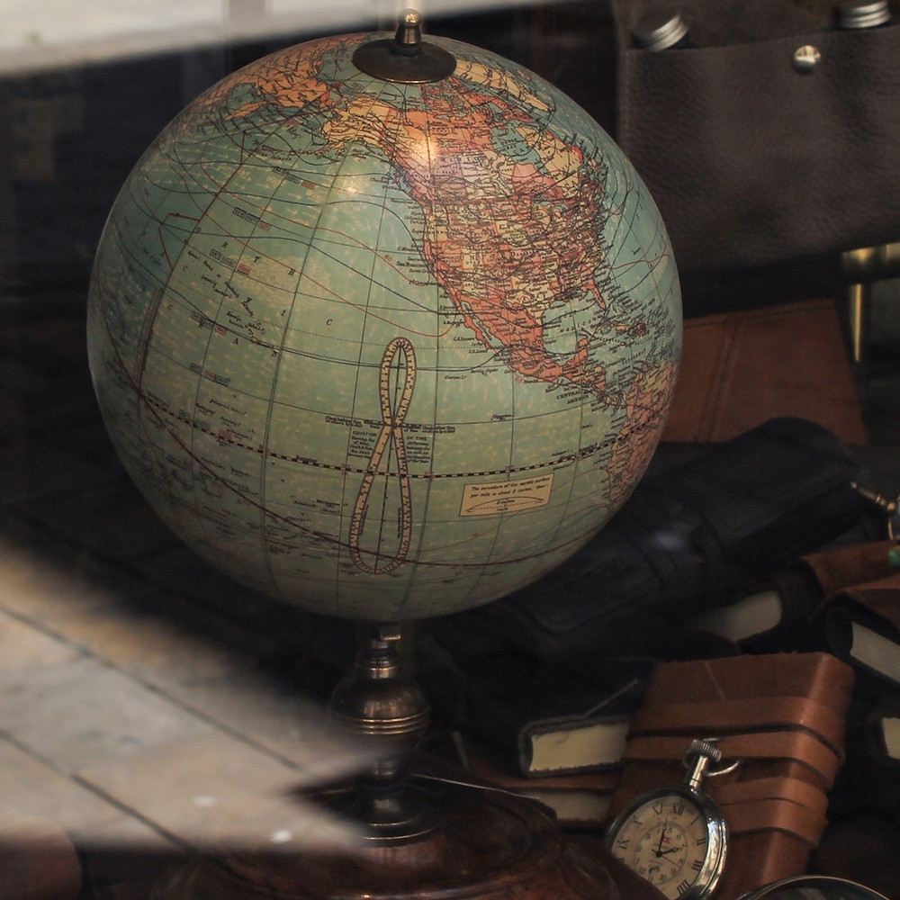 Globe in office window