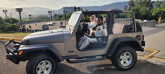 just married couple wedding jeep