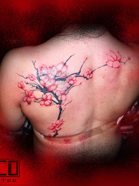 Eco Tattoo London is a tattoo shop in London which has created a  very beautiful cherry blossom tattoo