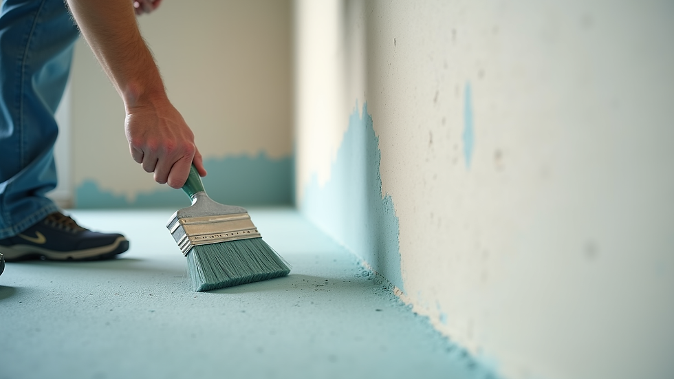 Eye-level view of a painter preparing a wall surface for painting