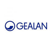 Logo van GEALAN met blauwe hoofdletters en een cirkelvormig ontwerp, wat innovatie en moderniteit symboliseert in raam- en deurprofielen