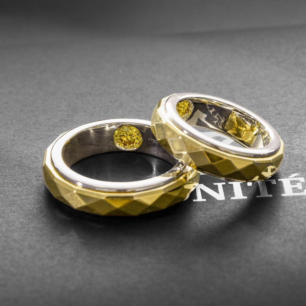 Thumbnail: Two-tone Geometric Faceted Band Hidding Diamond Ring