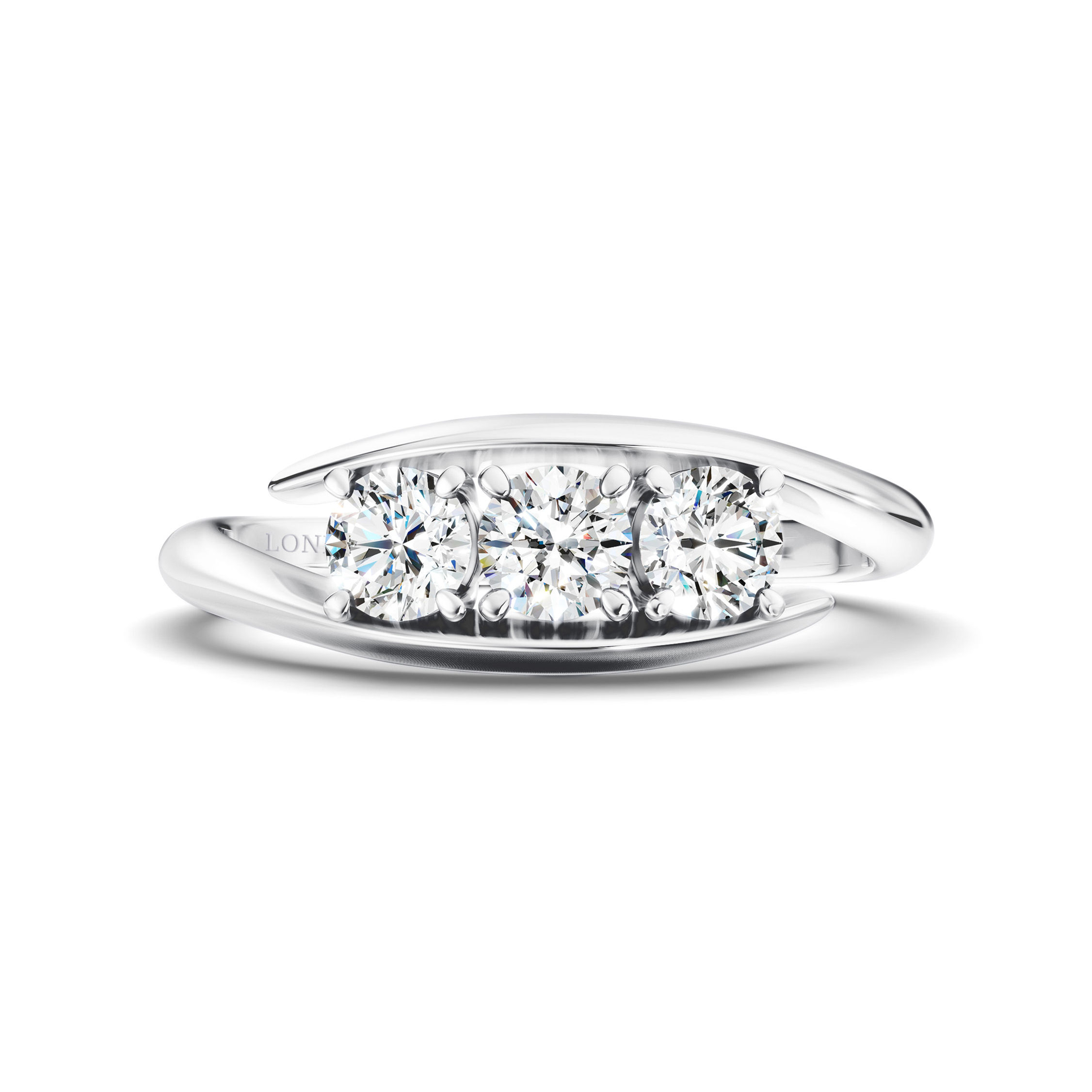 Three-Stone Bypass Shank Diamond Ring
