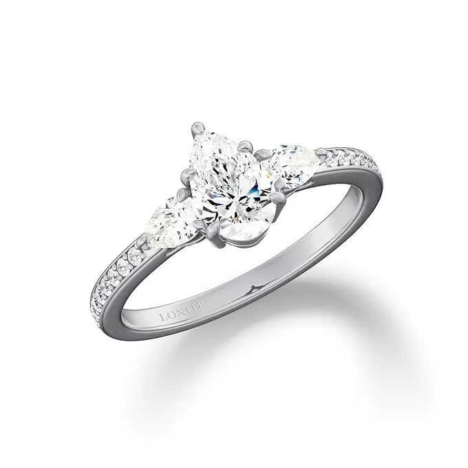 Three-Stone Pavé Band Memorial Diamond Ring