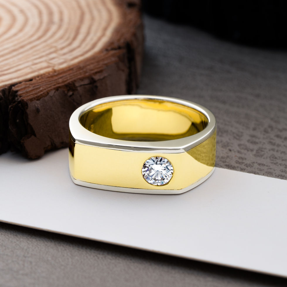 Miniaturbild: Zweifarbiger breiter Euro-Schaft Solitär-Diamant-Zigeunerring