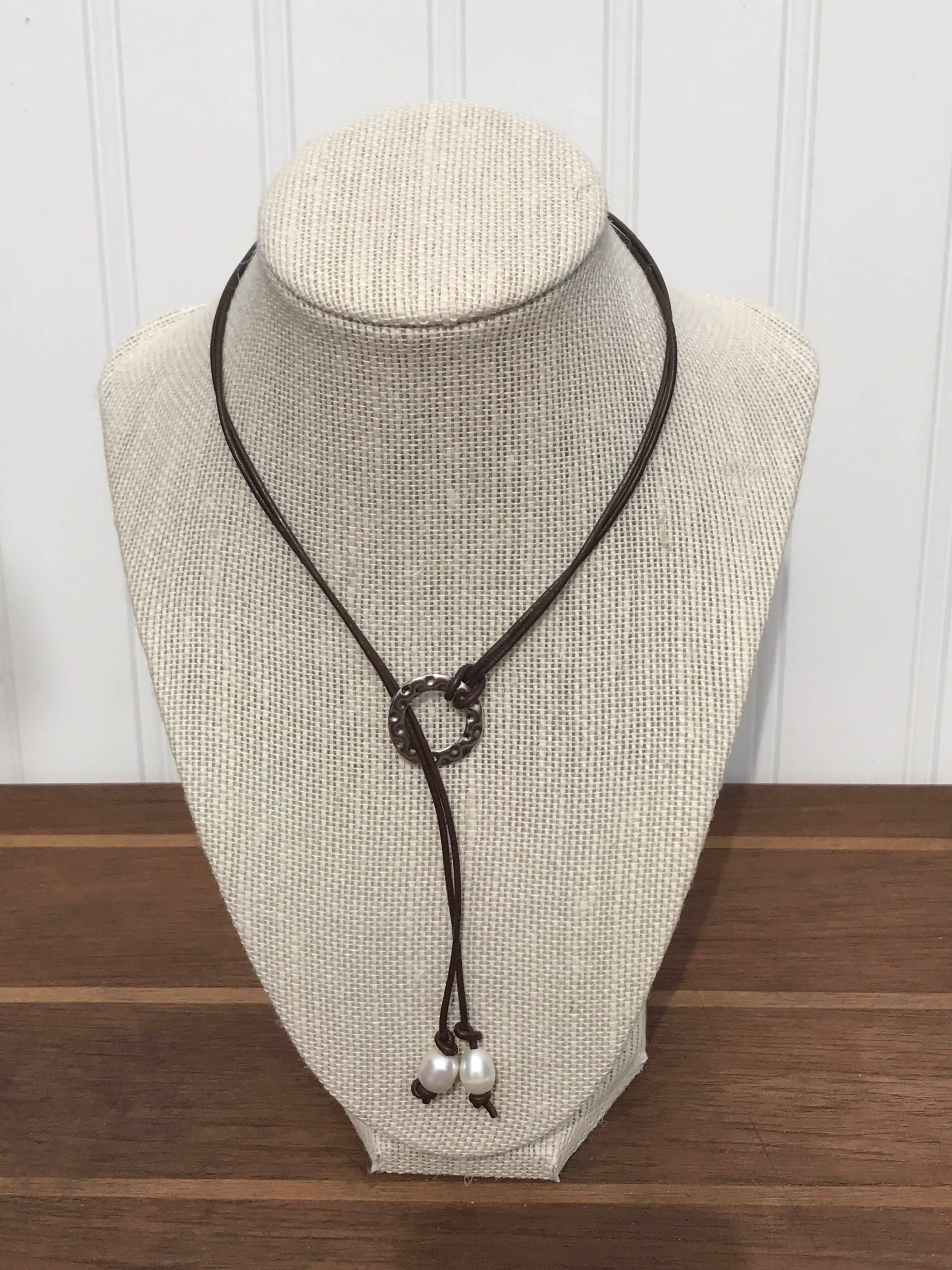 2 Strand Lauriat with Freshwater Pearls on Leather