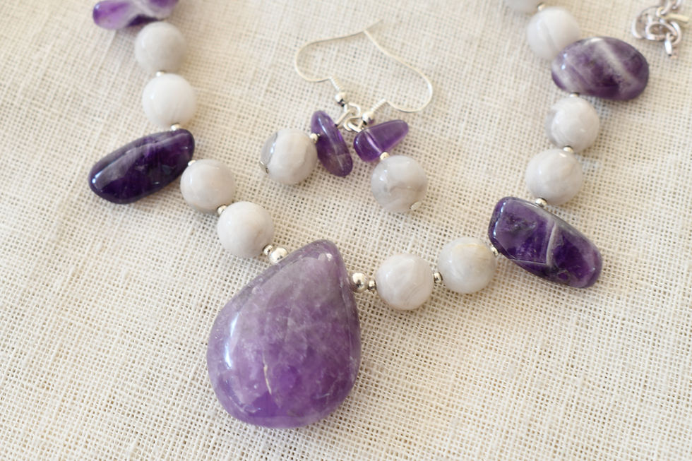 Thumbnail: Purple and White Stone Necklace Set