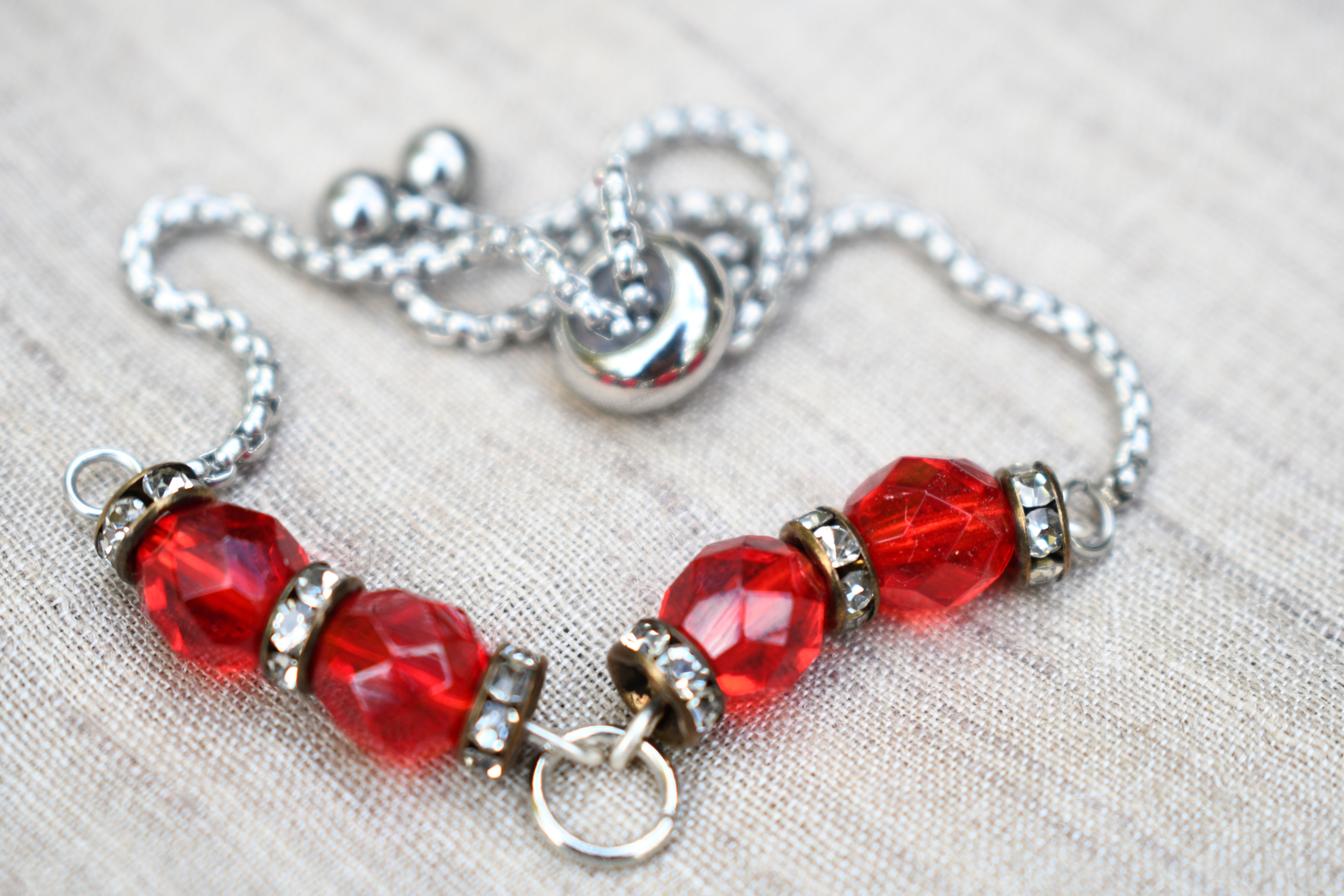 Red Crystal and Rhinestone Bracelet