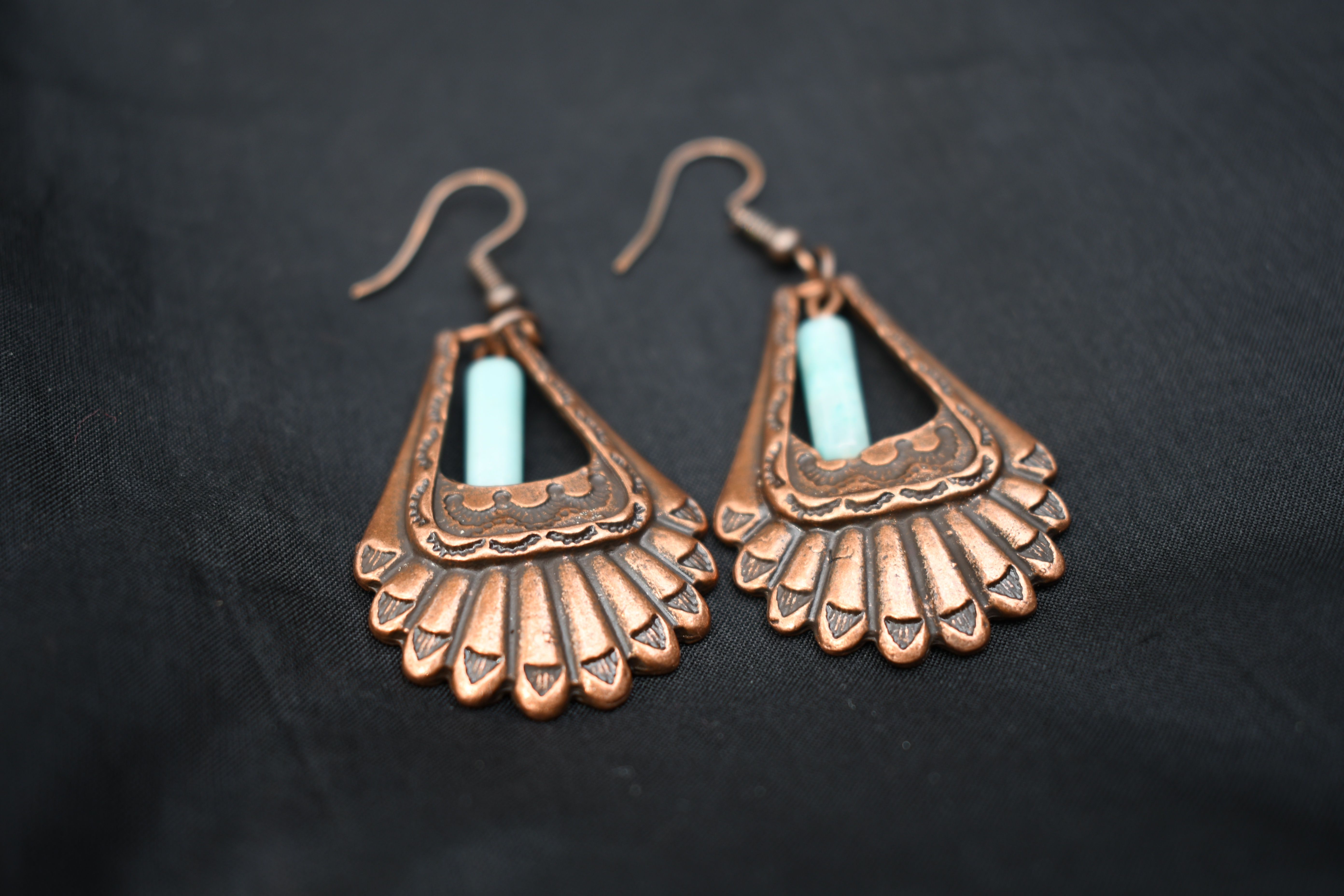 Antique Copper and Aquamarine Earring