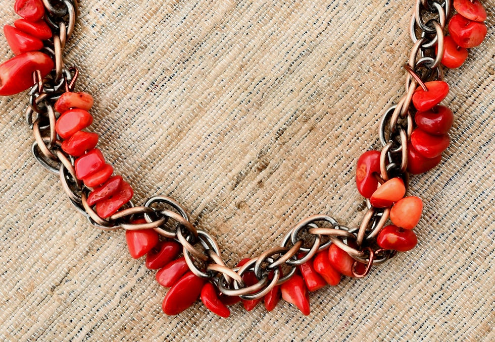 Thumbnail: Copper Chain Necklace with Coral Chips