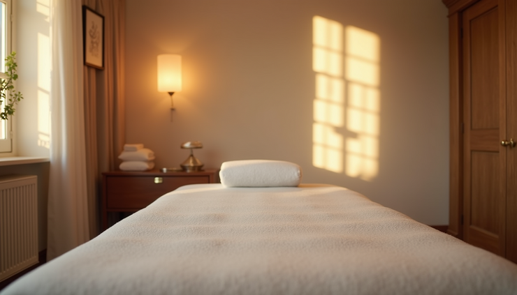 Eye-level view of a calm therapy room prepared for an Access Bars session