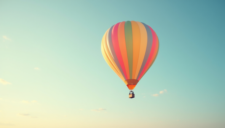 Close-up of a colorful balloon floating gently against a soft sky background