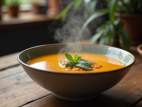 A warm bowl of homemade vegan soup ready to be enjoyed