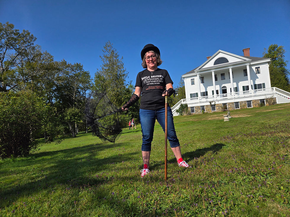 Author Ellen E. Sutherland in front of Doyle Dalton's home where he wrote his 2nd diary.