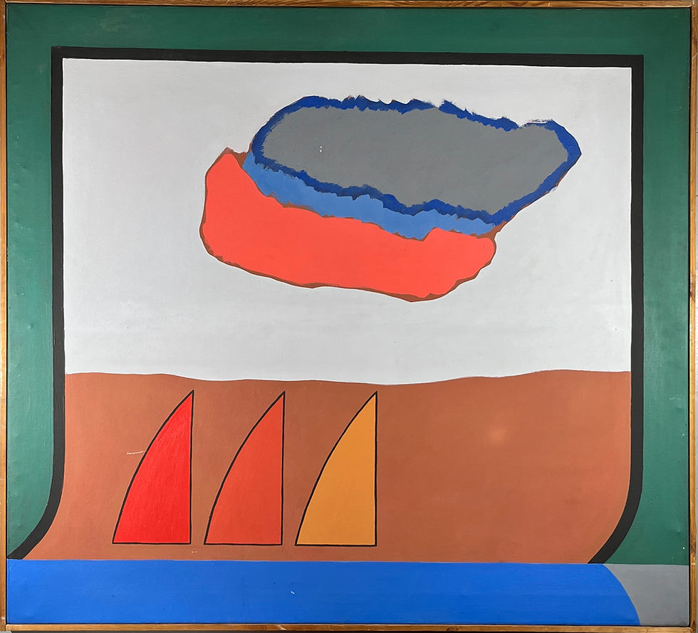 Ray Fawcett, large oil on canvas, Fraisthorpe, framed in float frame, 1967