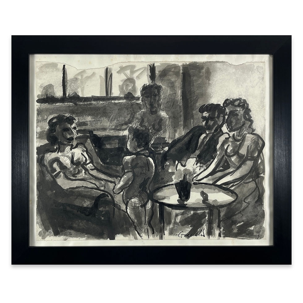 Front view of Auguste-Jean Gaudin's ink wash on black frame on white background