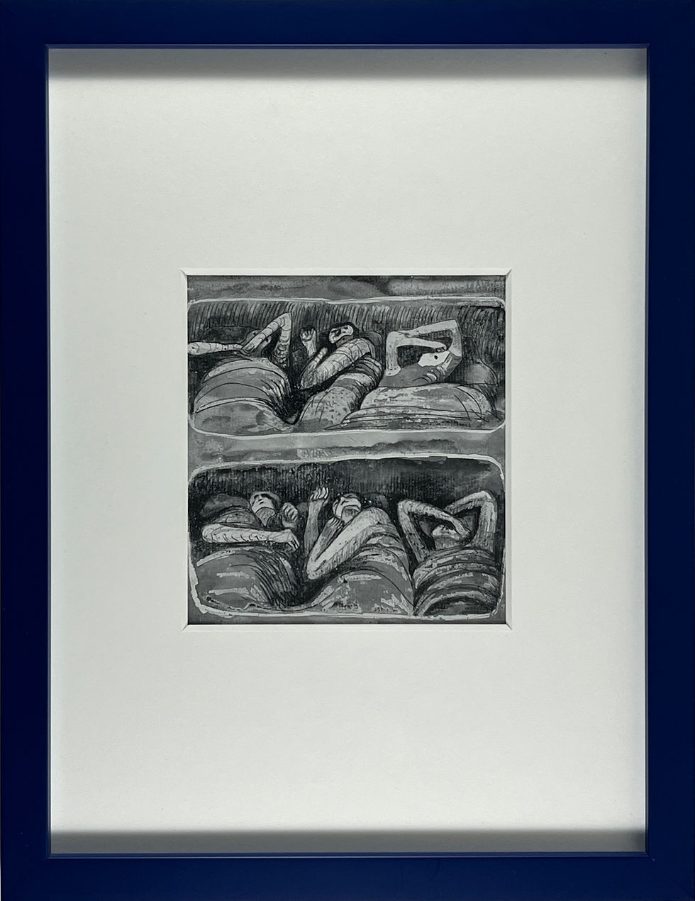 Henry Moore rare wartime collotype of Sleeping positions, 1944, contemporary wooden frame with dark finishing, white mount