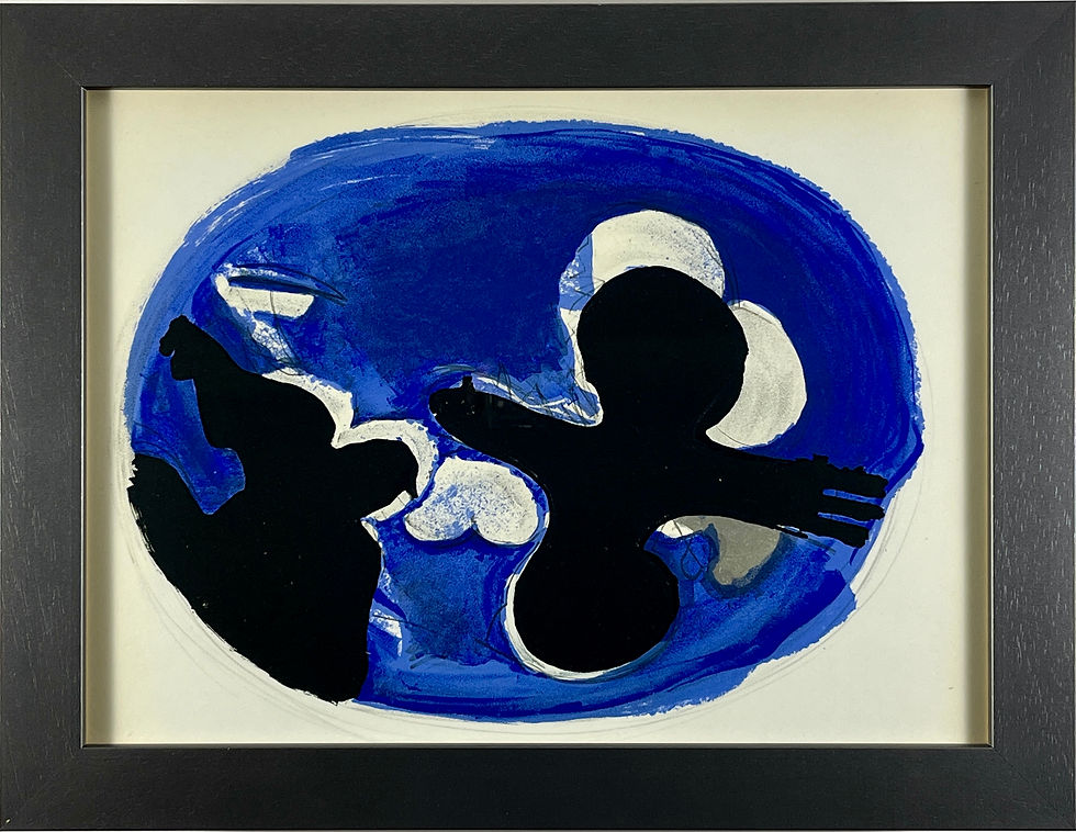 Georges Braque - Framed Original Lithograph - Deux oiseaux sur fond bleue 1955