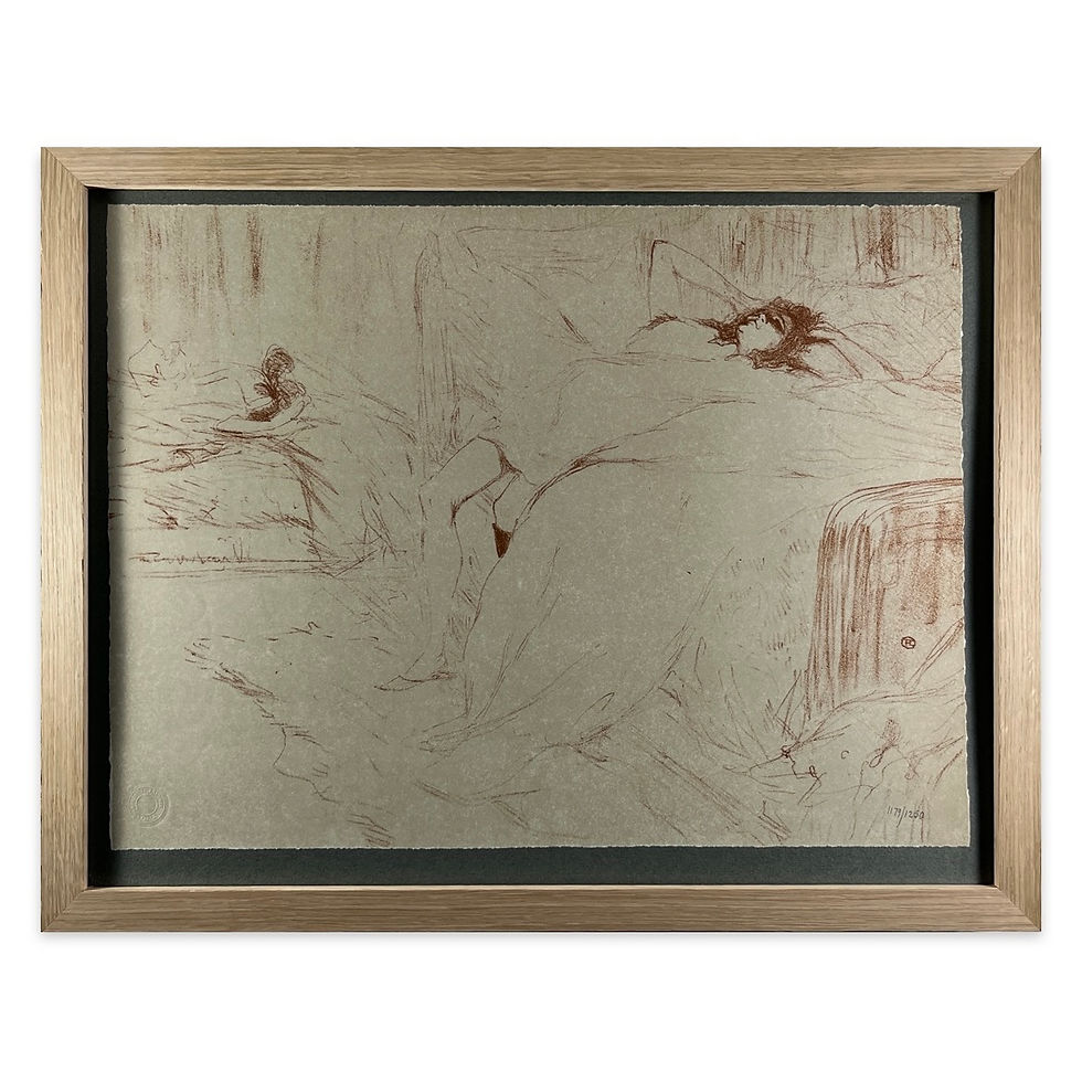 Lithograph of Toulouse-Lautrec's Lassitude, contemporary wooden frame, image over white background