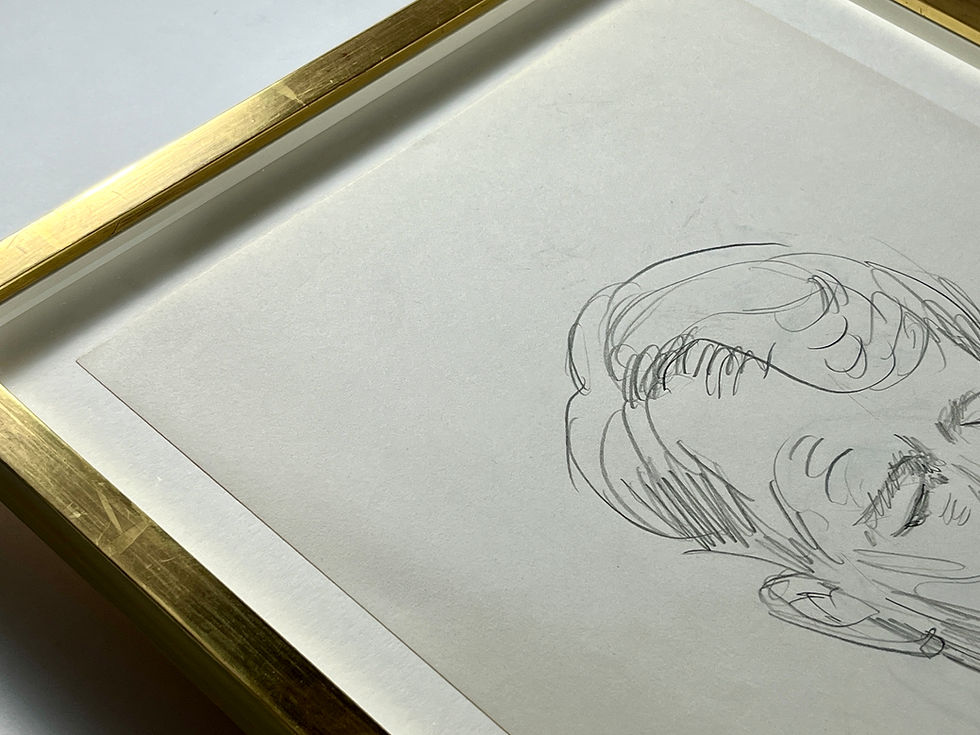 Thumbnail: Top right corner, closeup of the sheet and Cecil Beaton's drawing in giltwood gallery frame