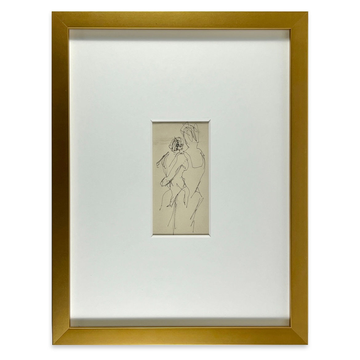 Auguste-Jean Gaudin, original ink drawing of 1947, in contemporary minimalist gold frame