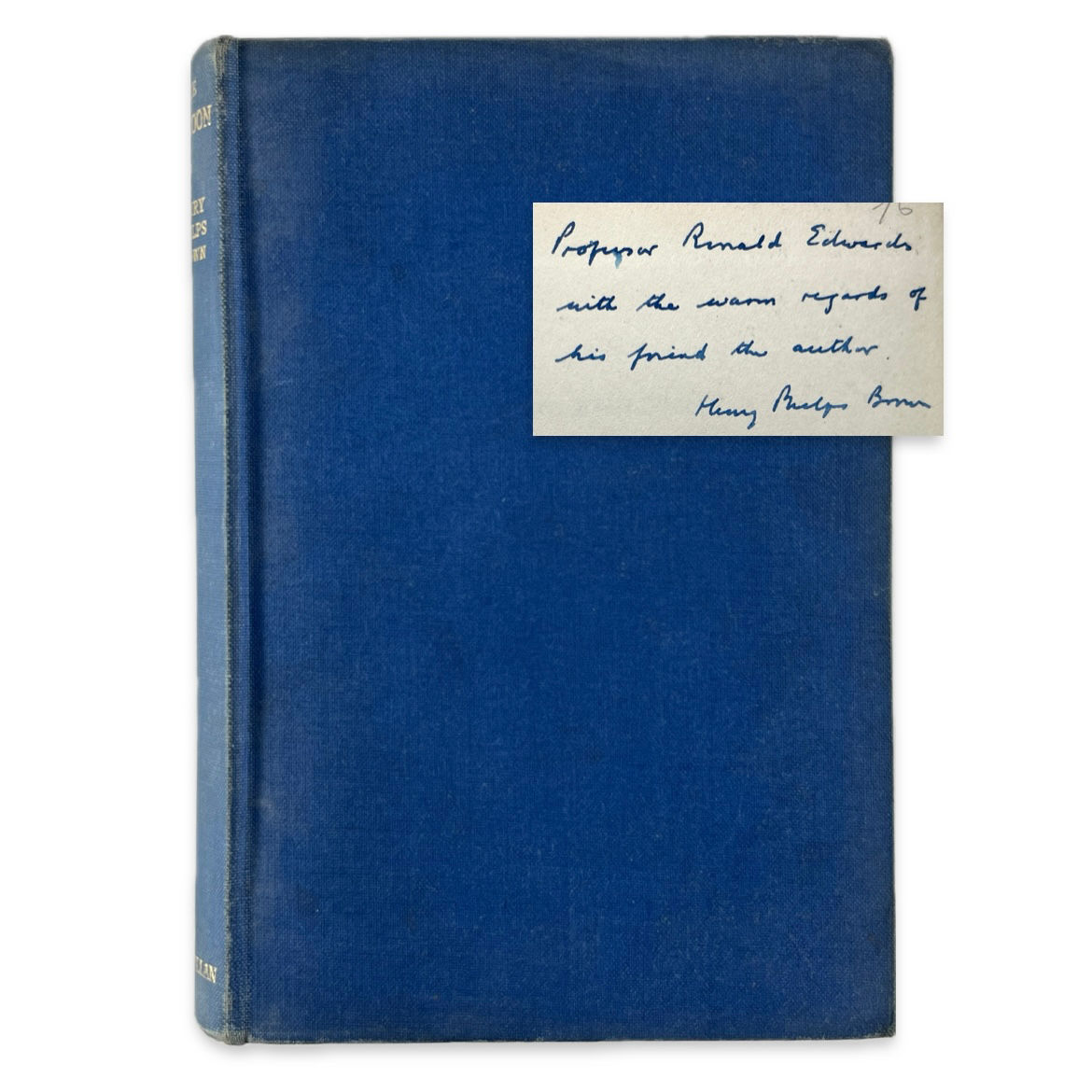 Frontal view of Henry Phelps Brown's The Balloon, with signature dedication insert; cropped over white background