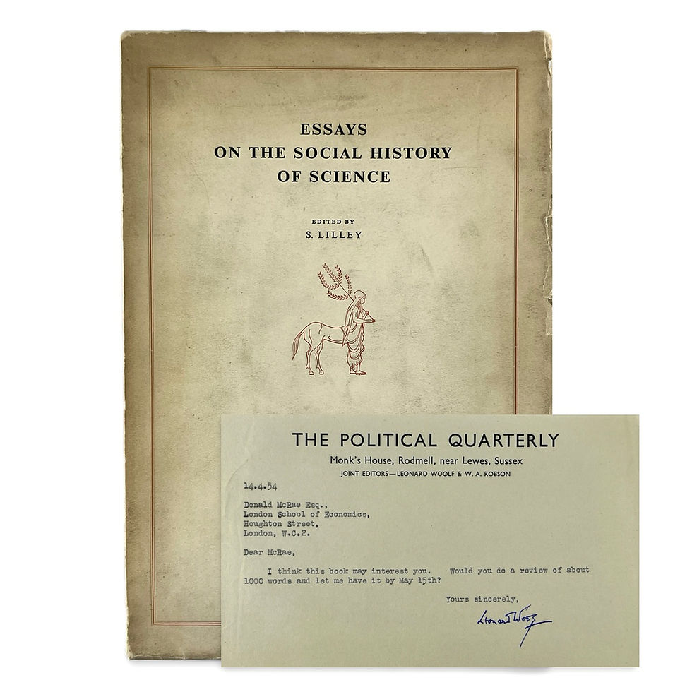 frontal view of the book over white background with overlay of Leonard Woolf's signature invitation
