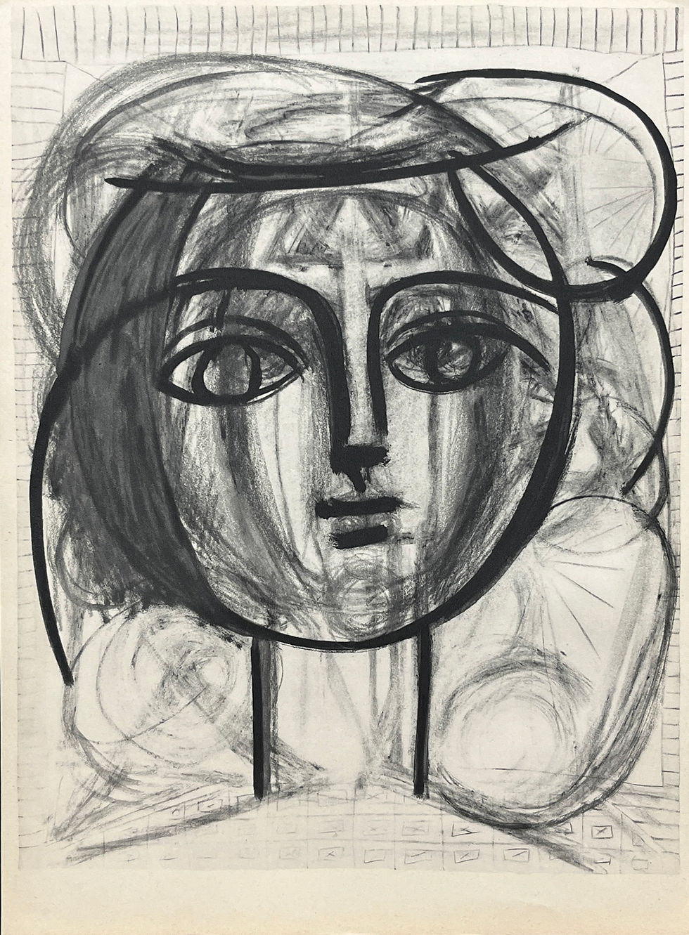 Thumbnail: Pablo Picasso, rare 1954 collotype, Tete de Femme, contemporary black frame