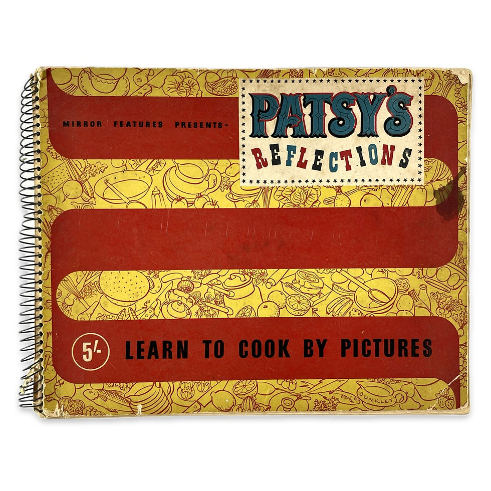 Reflections: Learn to Cook by Picture frontal view of 1949 book cropped over white background