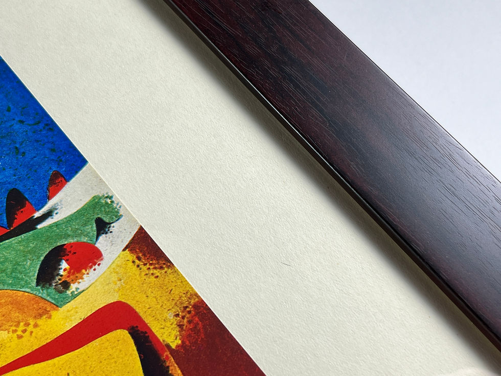 Thumbnail: Joan Miro, 1946 collotype of, Figures, mountains, sky, star bird, modern frame