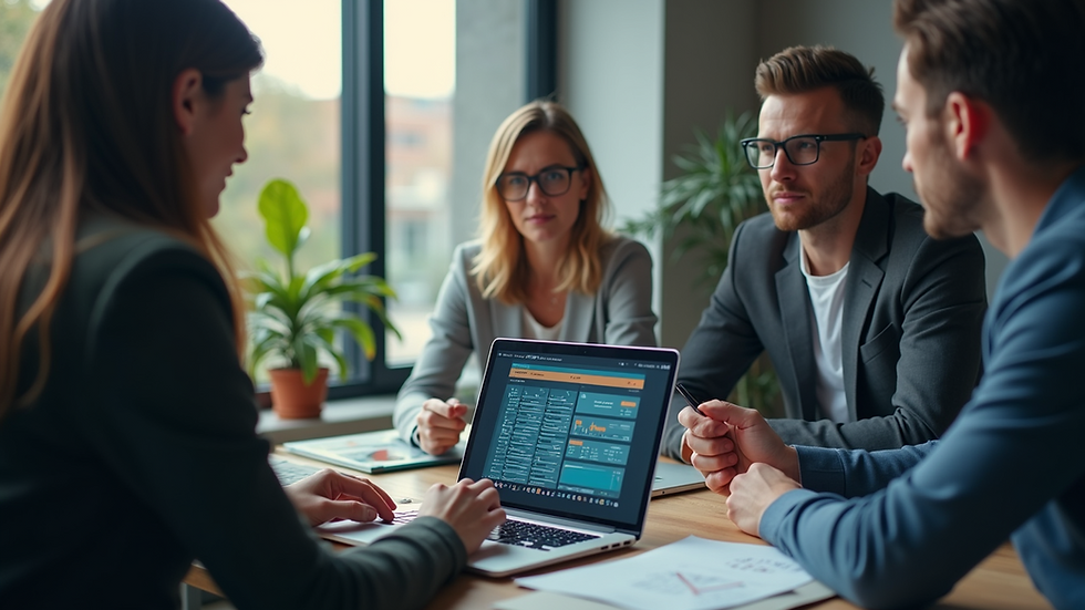 Close-up view of a digital marketing team discussing SEO strategy