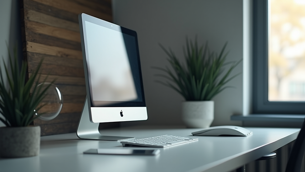 Eye-level view of a refurbished desktop computer on a clean desk