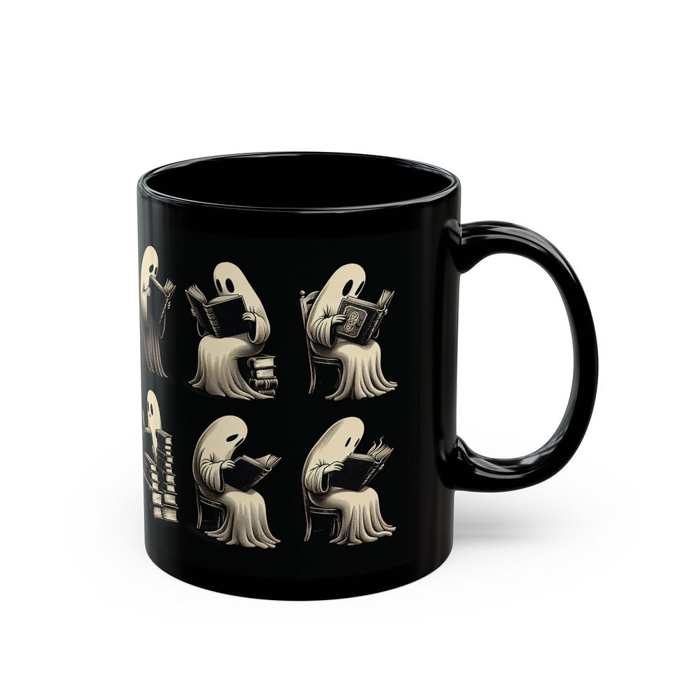 Thumbnail: spooky ghost, reading books, ghost mug, halloween mug, book lover gift, ghostly book club, coffee mug, ghost reading, fun mug