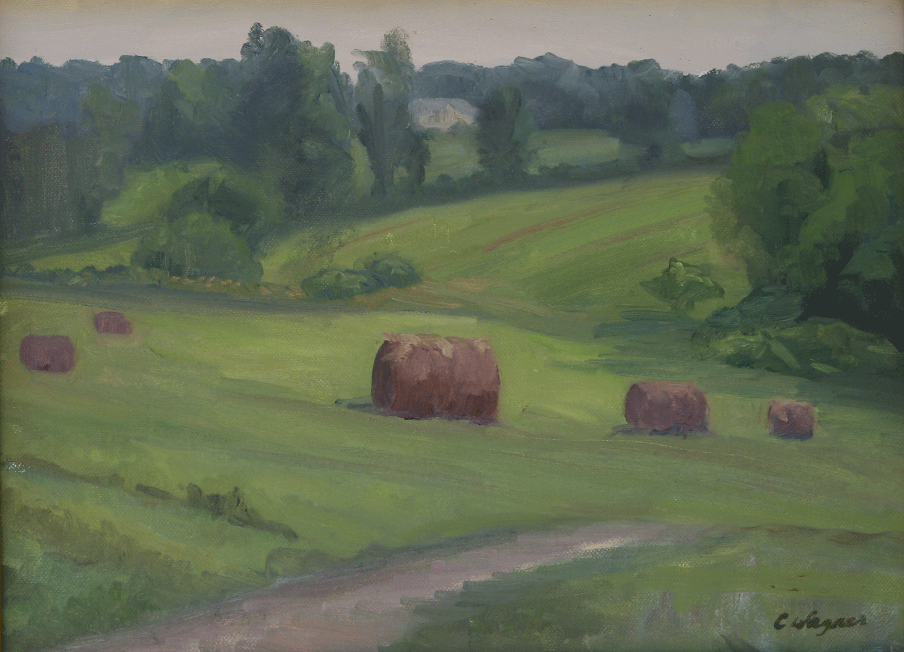 Landscape Painting Field With Hay