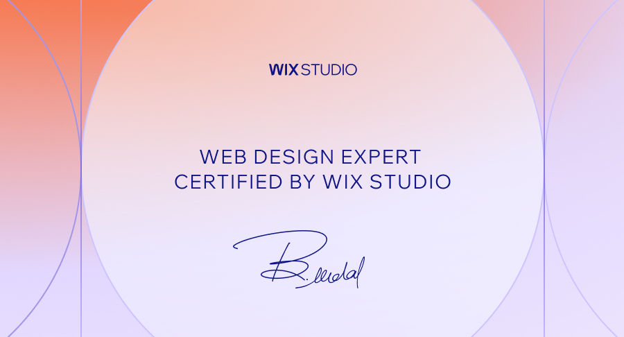 Web Design Expert certificate certified by Wix Studio with official signature and minimalist design