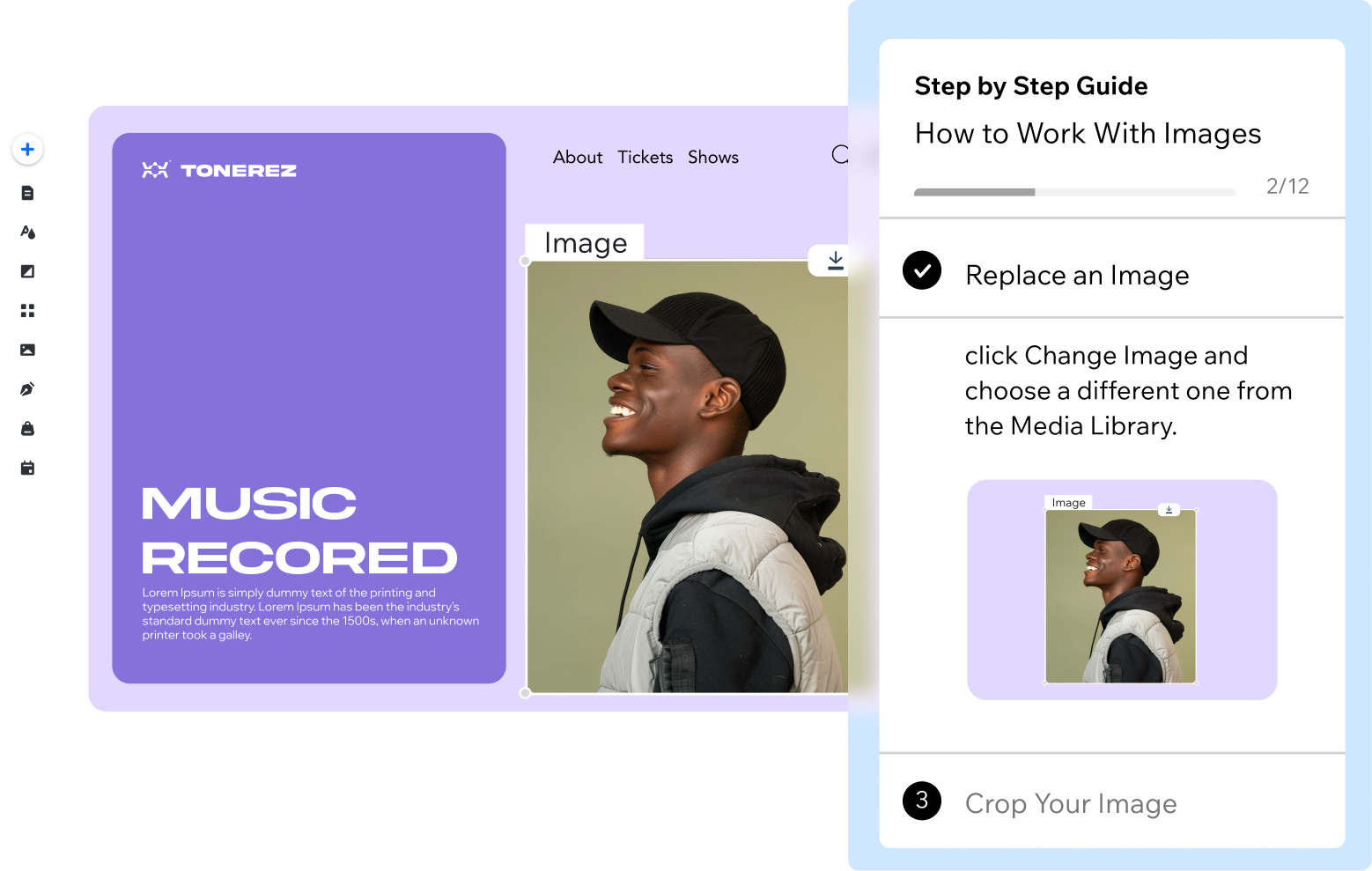 Showing how to work with images in a web creation project-based activity on Wix Tomorrow Classroom 