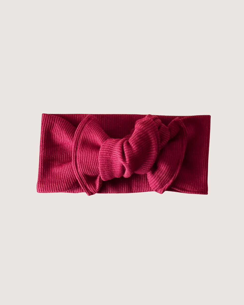 Pannebånd med sløyfe i bomullsribb - vinrød