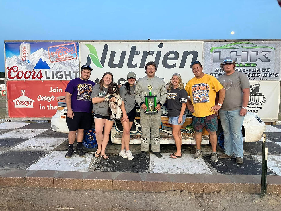 A picture of Gage Porter celebrating his race win!