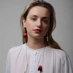 black white and red earrings