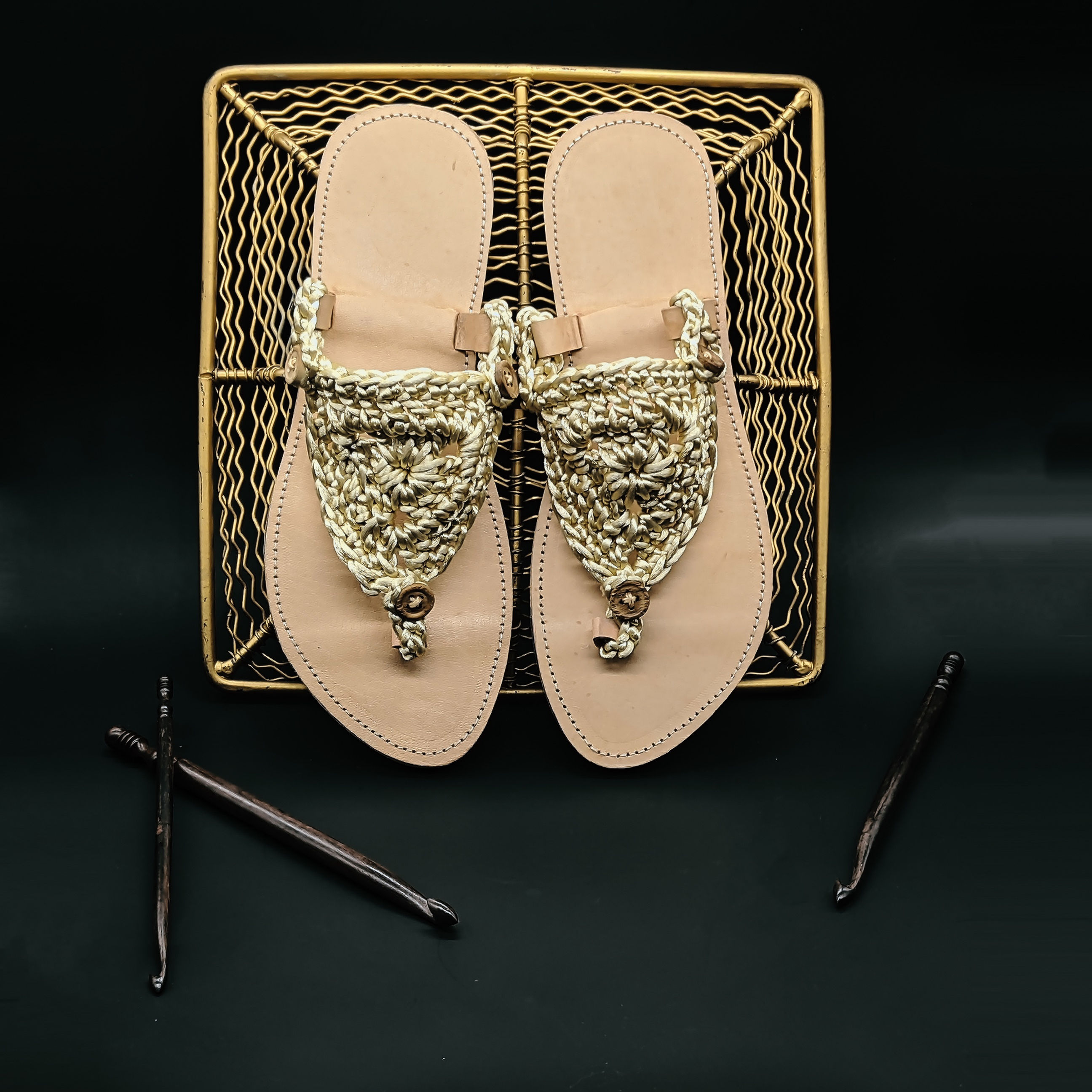 Modular Crochet Sandals ( Gold +Grey )