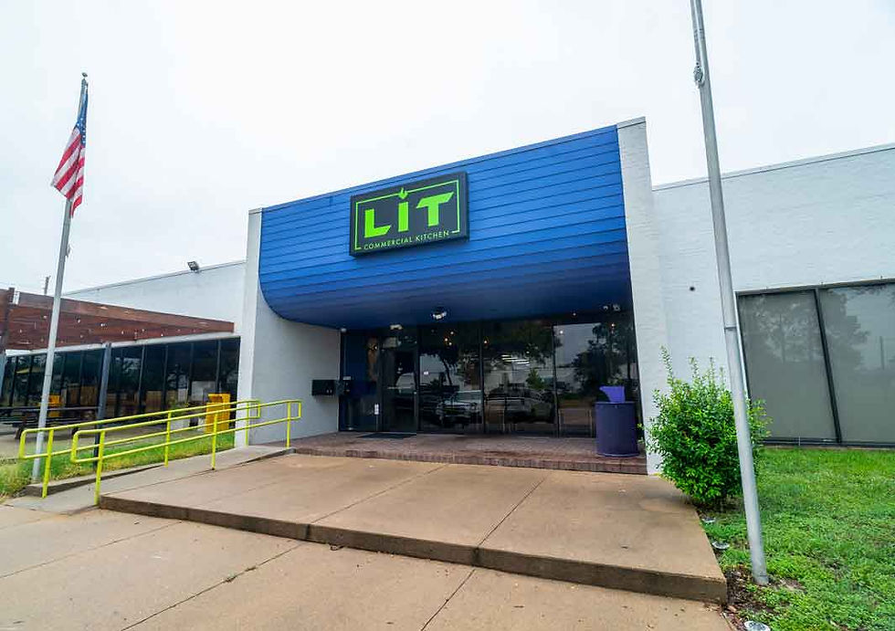Exterior and interior of LIT Commercial Kitchen shared kitchen facility in Houston