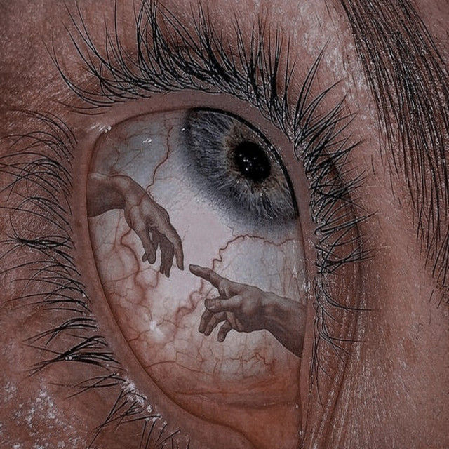 Adam and god touching hands picture in eye